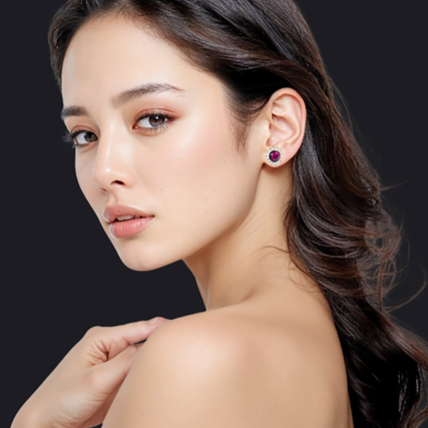 Silver Stud Earrings with Gemstones