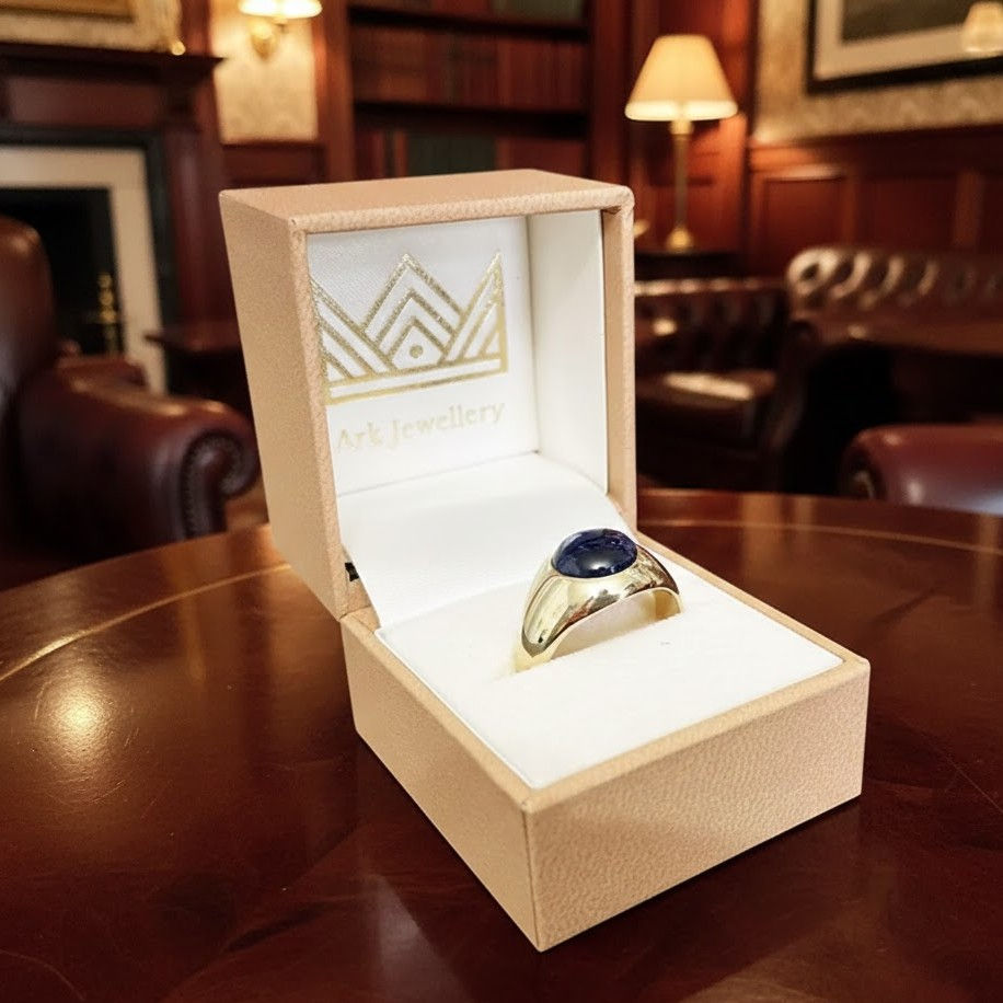 Thumbnail: Solid gold signet ring with blue sapphire