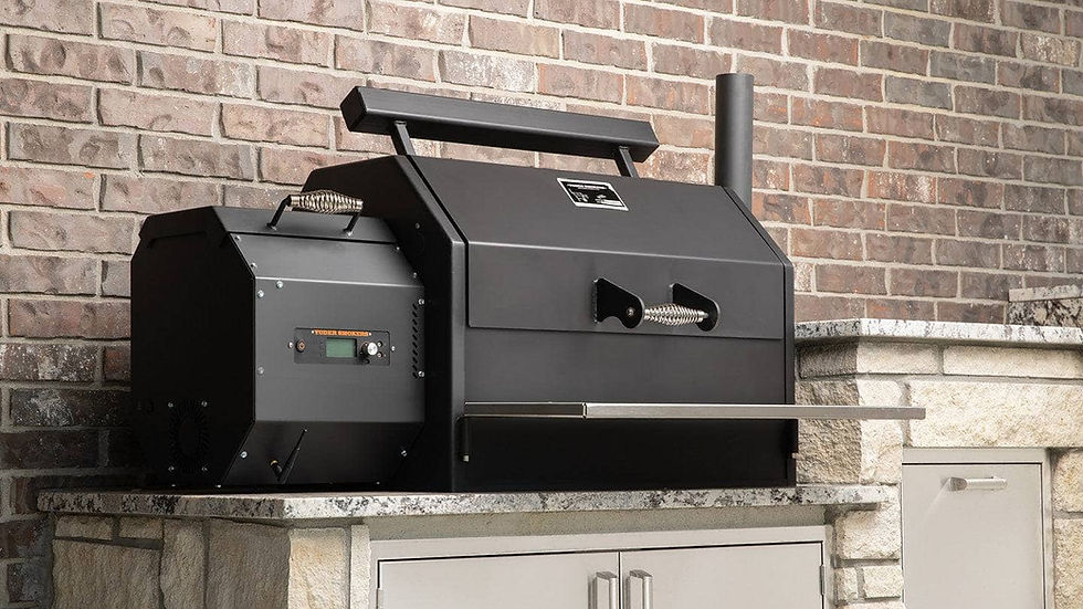 Pellet grill set against a stylish stone veneer wall, creating the perfect outdoor kitchen setup.