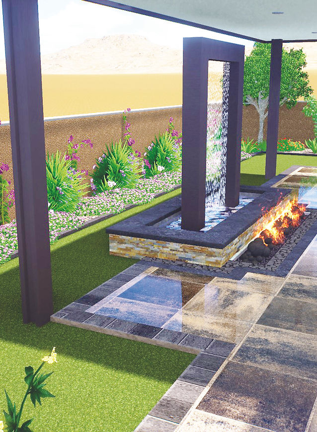 custom 3d pre construction landscape design with water feature