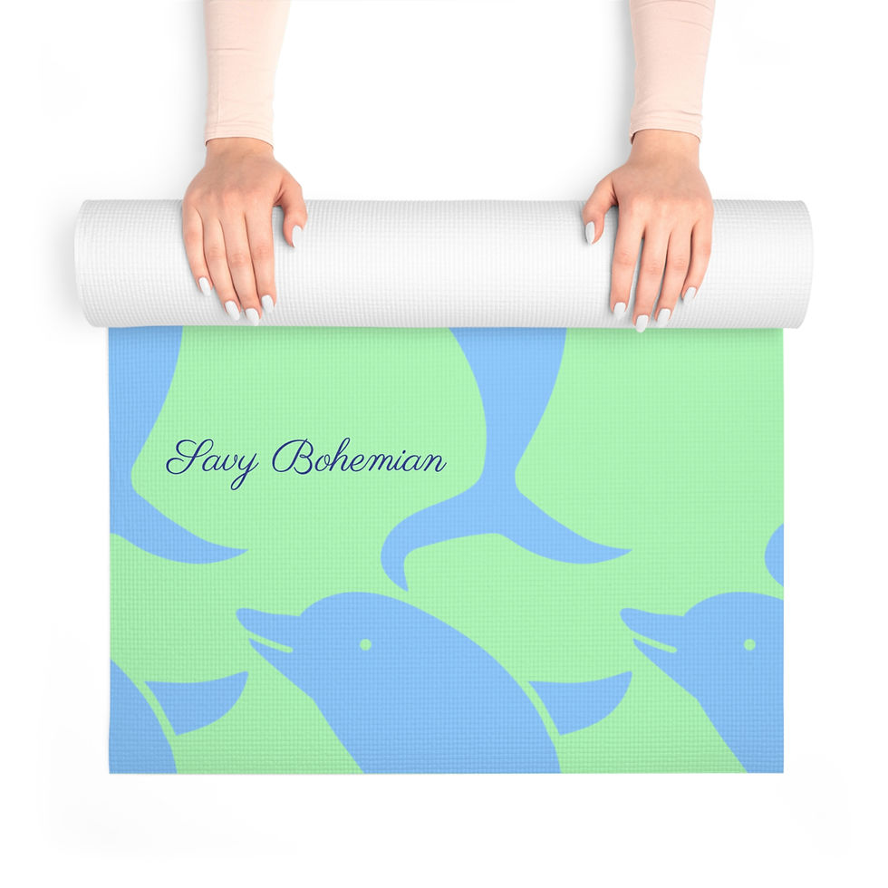 Thumbnail: Yoga Mat  - Dolphins -  Lime and Blue - Design by Olivia Sterling