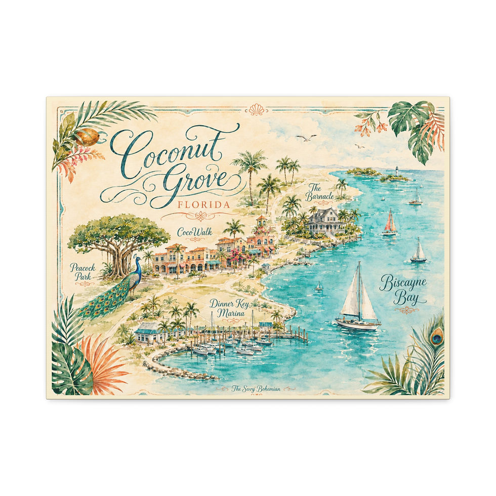 Thumbnail: Coconut Grove, Florida Coastal Map Canvas Print - Savy Bohemian