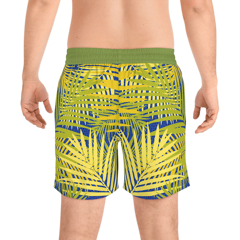 Thumbnail: Men's Mid-Length Swim Shorts - Green  with Green Foliage - Savy Bohemian