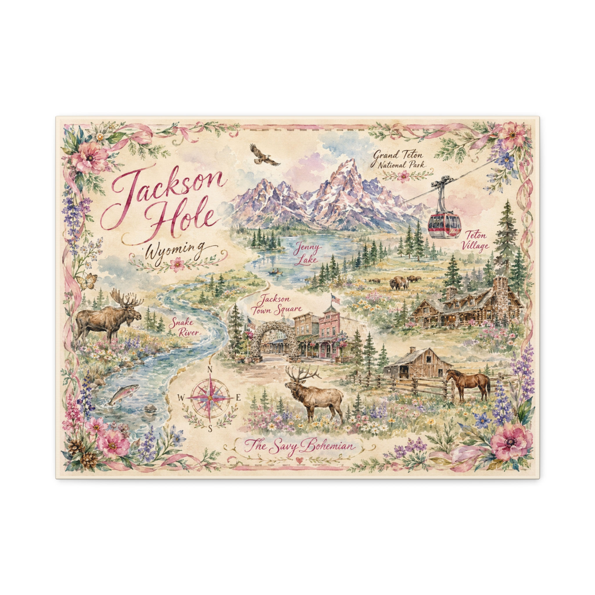 Canvas Art - Jackson Hole Illustrated - The Savy Bohemian
