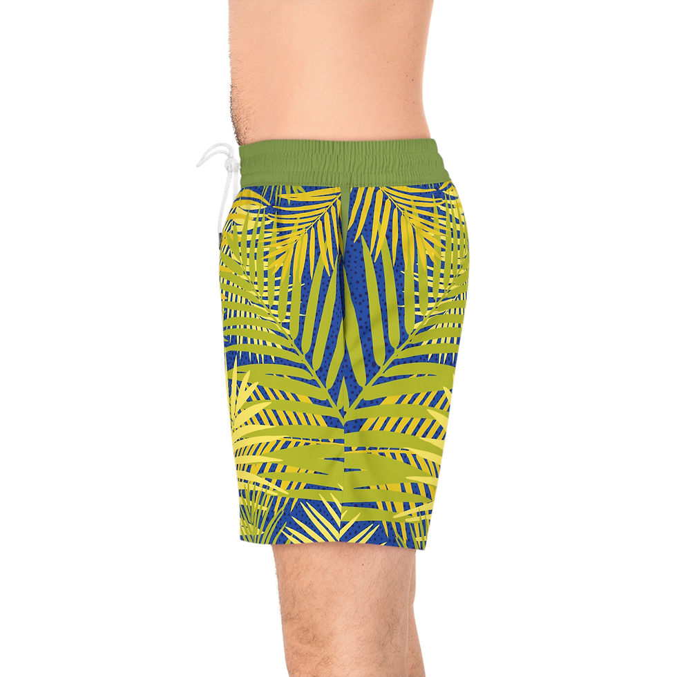 Thumbnail: Men's Mid-Length Swim Shorts - Green  with Green Foliage - Savy Bohemian