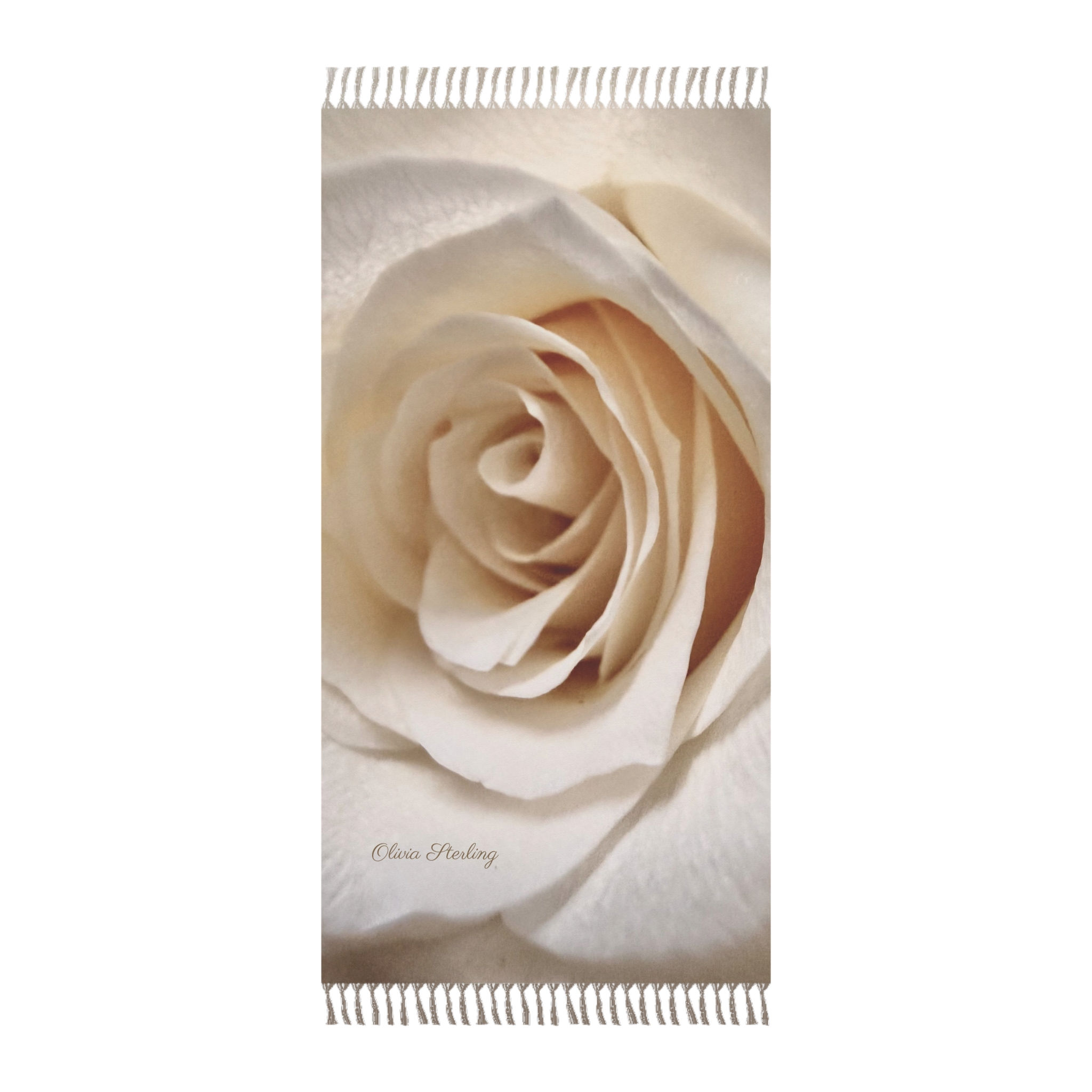 Fringed Beach Cloth - White Rose 1 - Design and Photography by Olivia Sterling