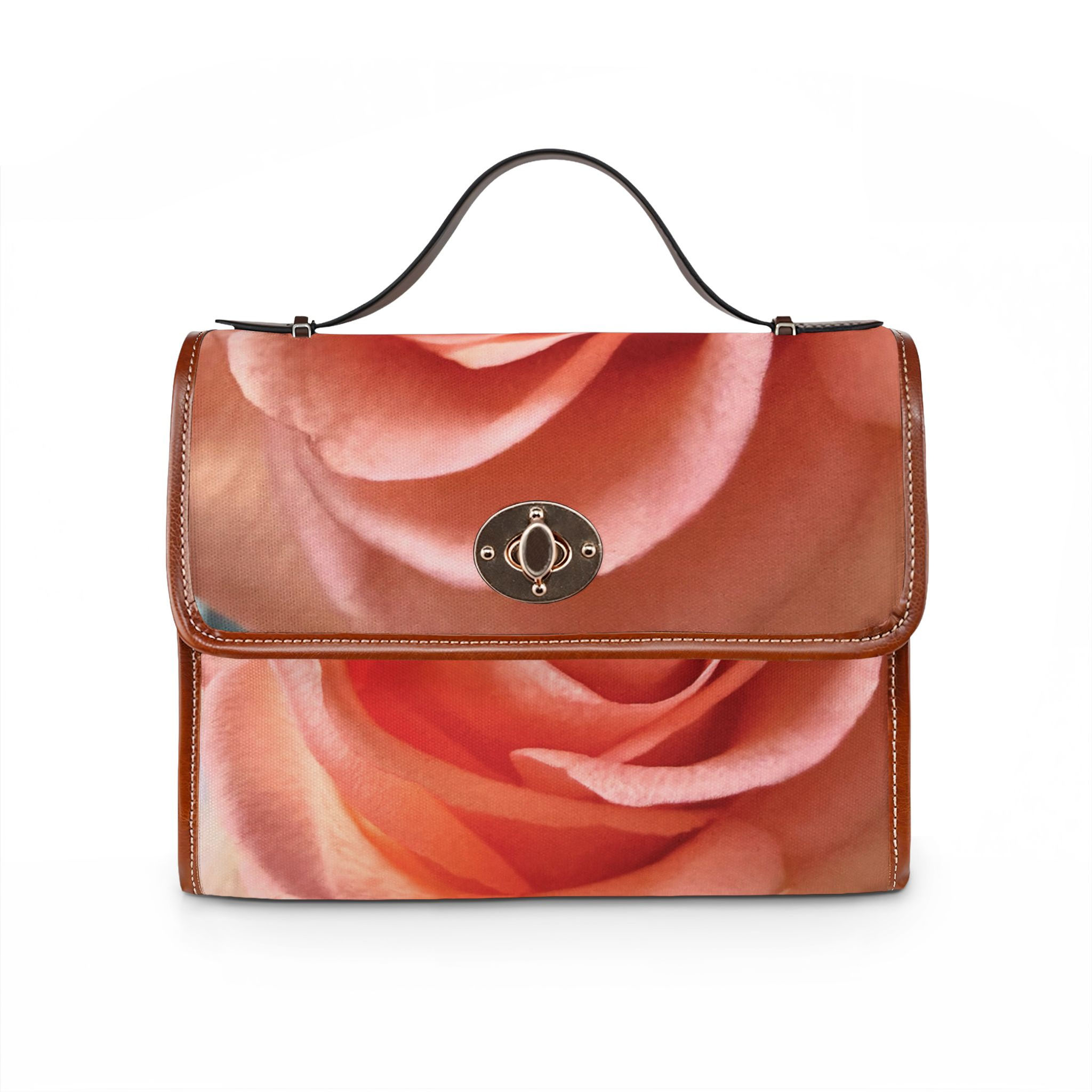 Waterproof Canvas Satchel Bag - Orange Rose - Design by Olivia