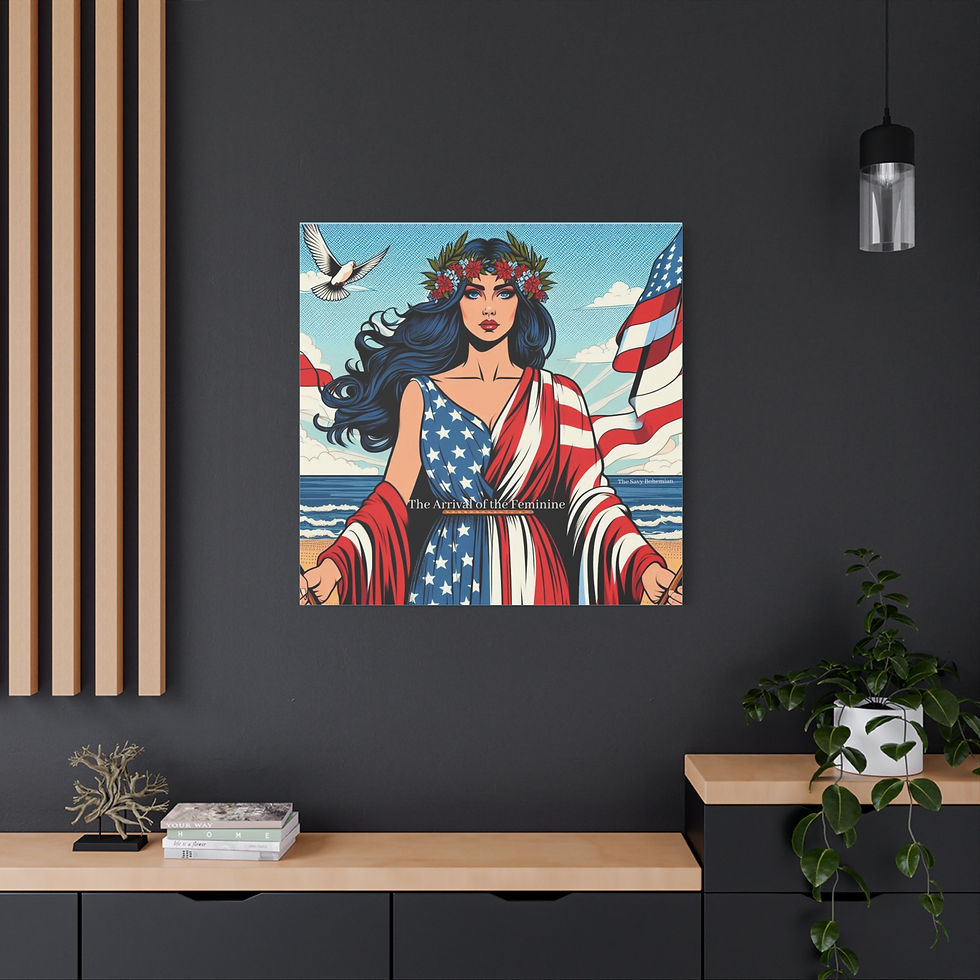 Thumbnail: Patriotic Goddess Matte Canvas Print — American Flag Woman Wall Art