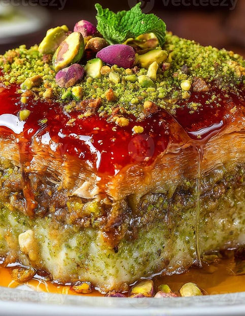 delicious-and-rich-middle-eastern-dessert-with-layers-of-pastry-nuts-syrup-and-garnish-on-