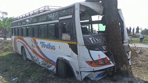 বুলবুলচণ্ডীতে গাছে ধাক্কা যাত্রীবাহী বাসের