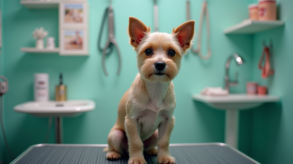High angle view of a dog grooming station in a pet salon