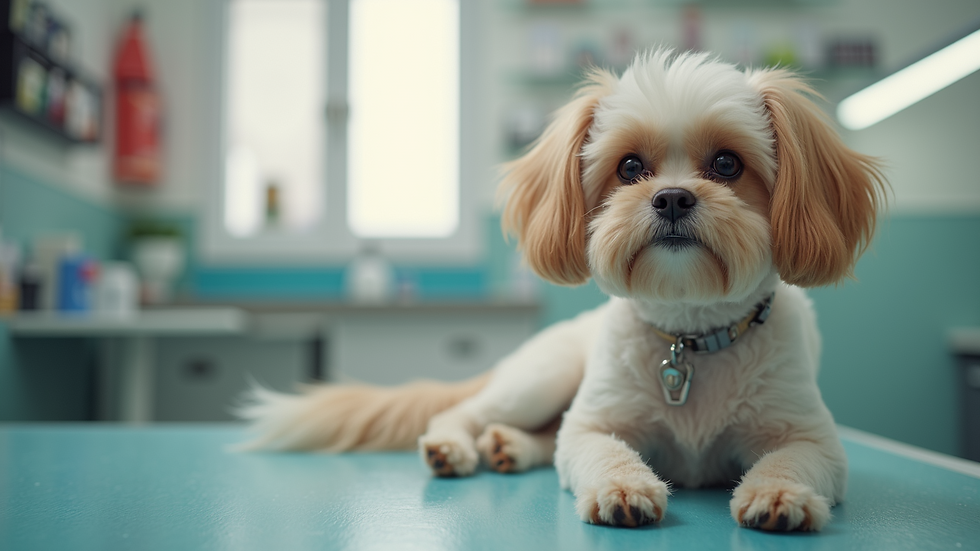Eye-level view of a clean pet grooming salon