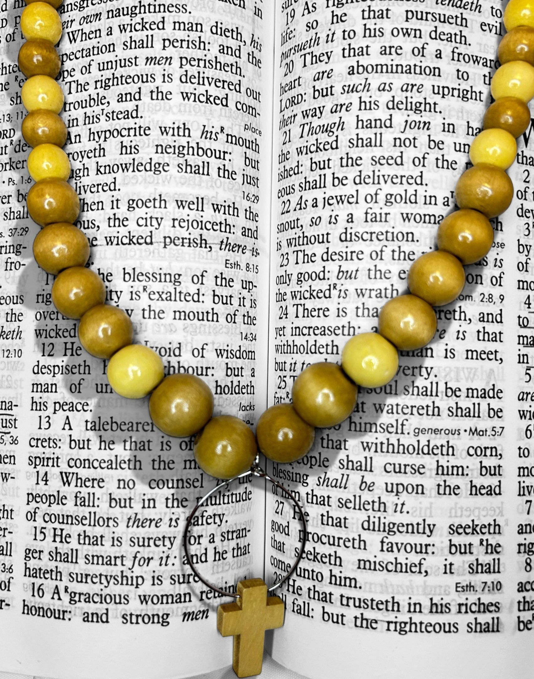 Brown and Cream Wooden Necklace with Cream Wooden Cross