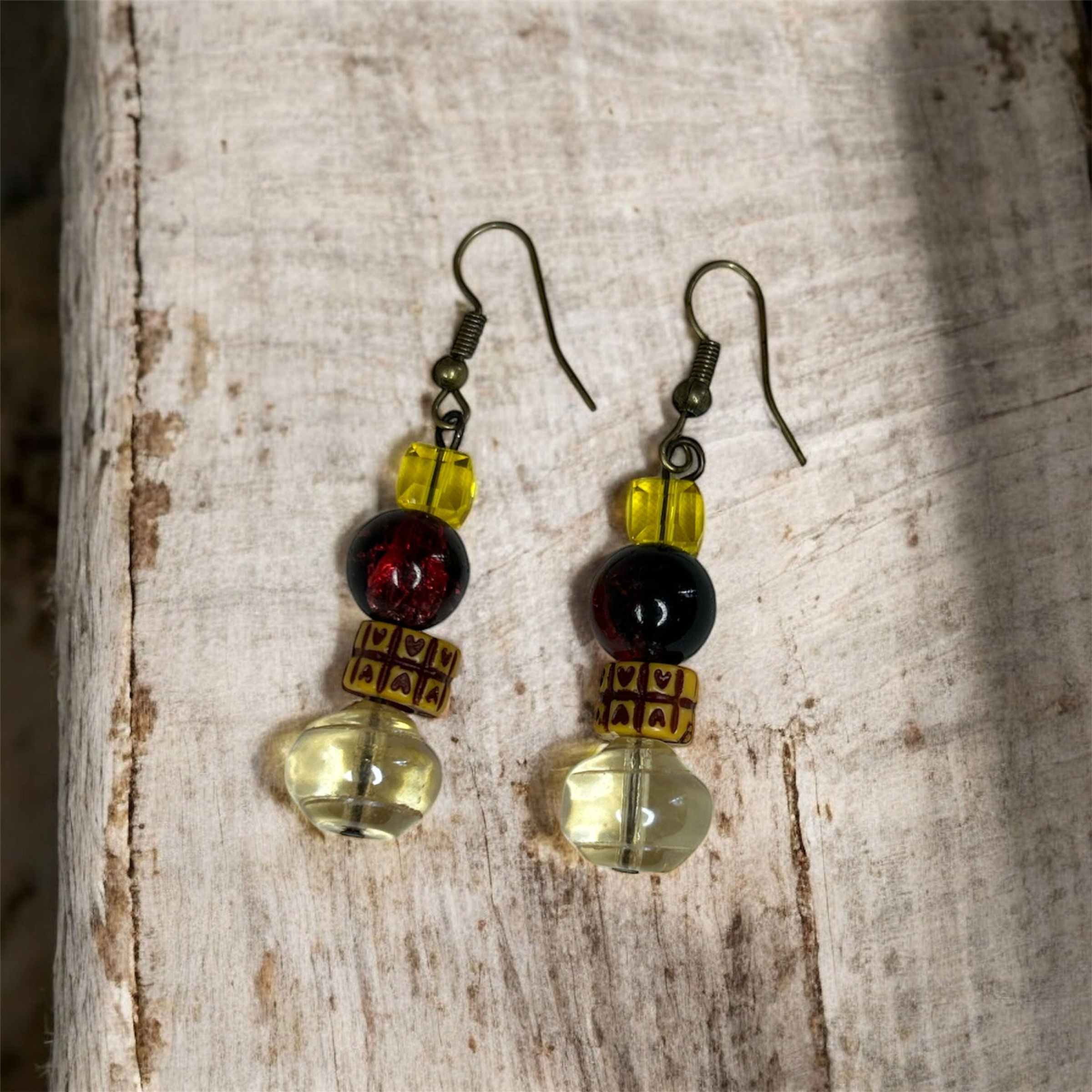 Shades of Yellow Multi-shaped Beads, Brown Round Bead Accented with Wooden bead