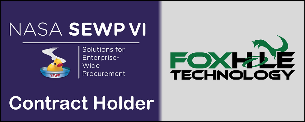 NASA SEWP VI logo with "Contract Holder" designation next to the Foxhole Technology logo.