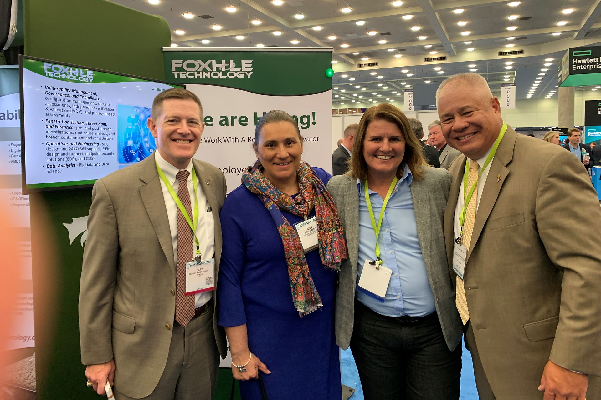 From left, Gary Winch (’90) of Ernst and Young, Nora Marcos (‘91) of CISCO, cyber consultant Deb (’94), and Foxhole's own Don Brewster (’89) - all USMA grads. 
