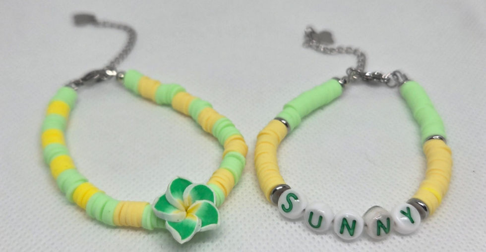 Thumbnail: Polymer Clay-beads bracelet pair- Silver Accessories