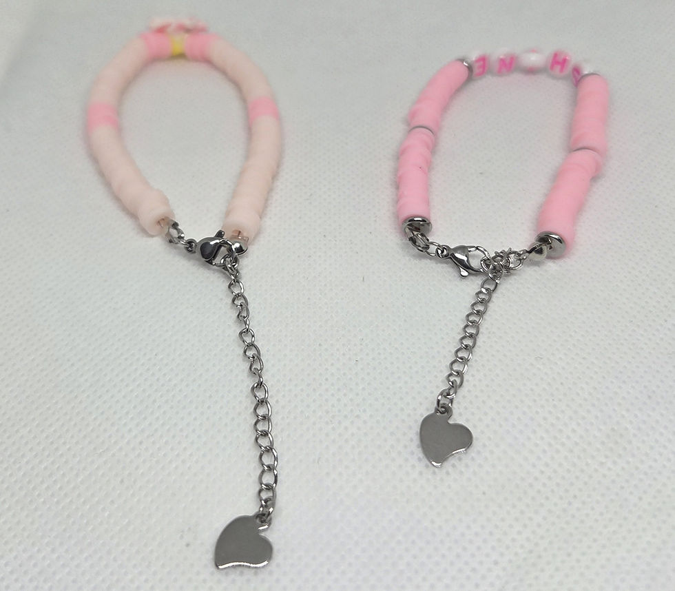 Thumbnail: Polymer Clay-beads bracelet pair- Silver Accessories