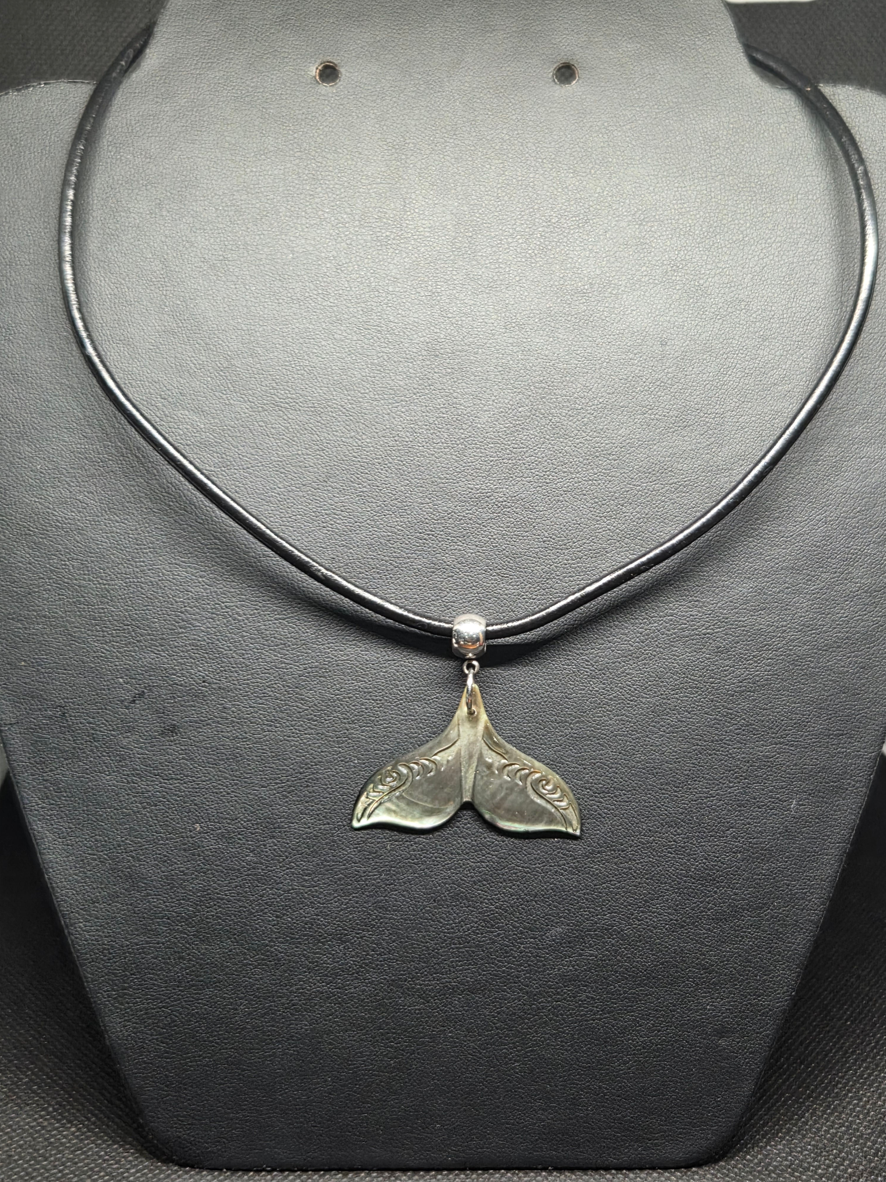 Natural Mother of Pearl Fish tail Pendant and leather necklace