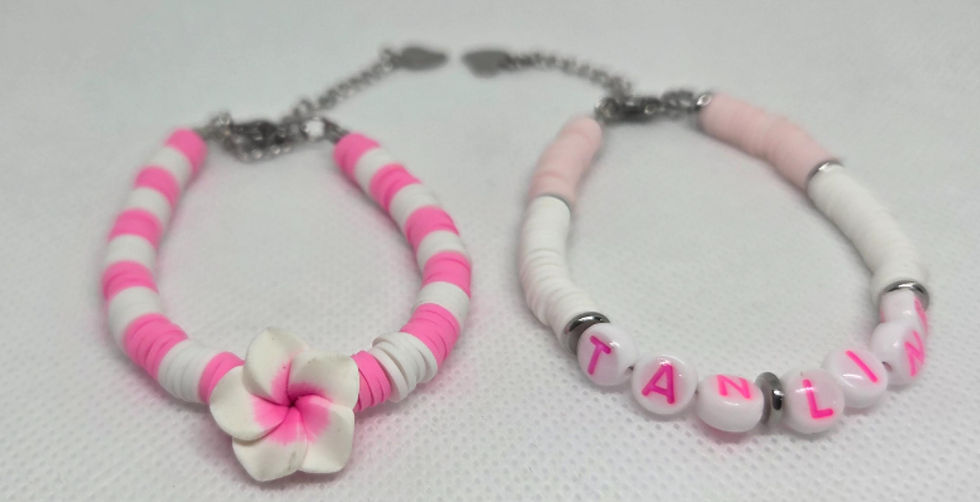 Thumbnail: Polymer Clay-beads bracelet pair- Silver Accessories