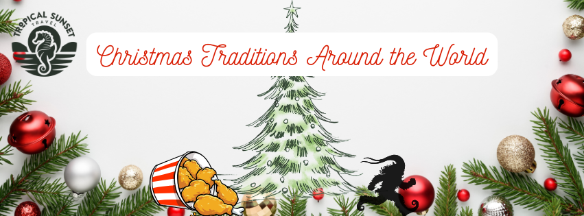 clip art image with title Christmas Traditions Around The World