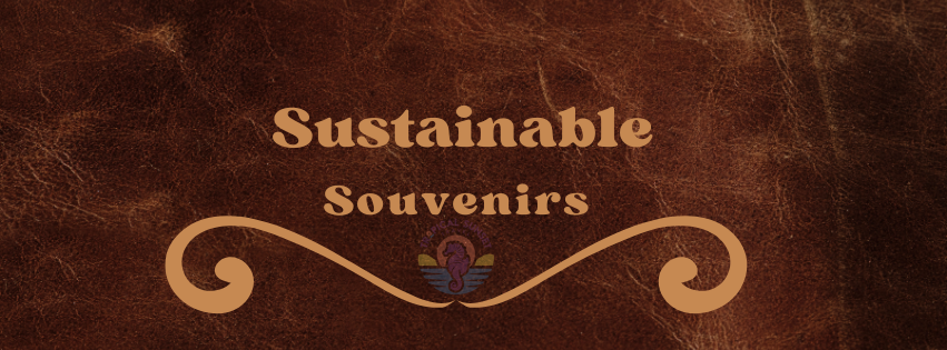 leather background with the words sustainable souvenirs