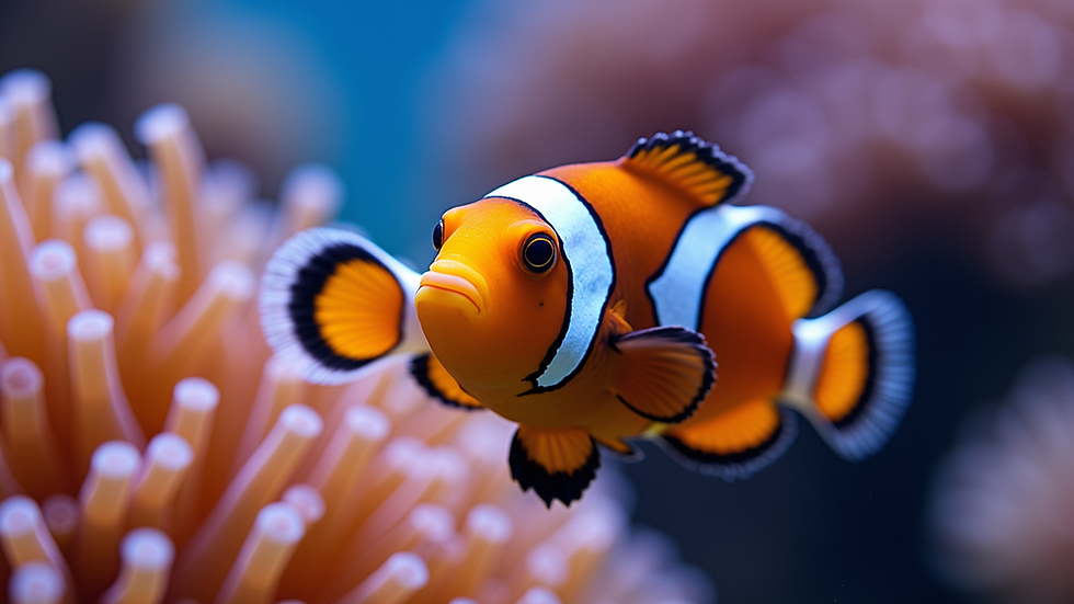 Close-up view of colorful clownfish swimming near an anemone in a marine aquarium