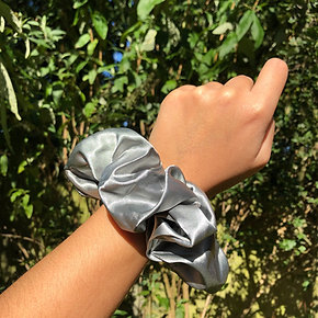 Silver Satin Silk Scrunchie