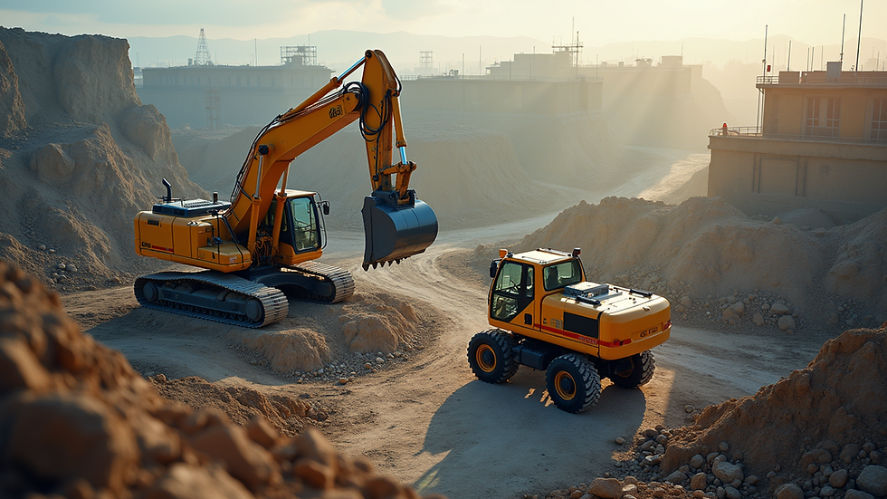 High angle view of a construction site with automated machinery
