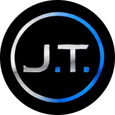 Silver J.T. logo inside a blue and silver circular frame