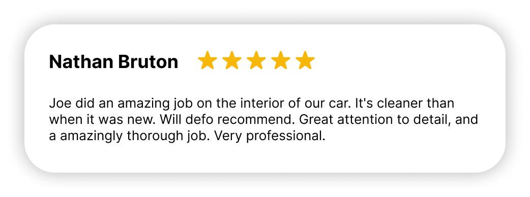 "5-star review from Nathan Bruton praising the amazing and thorough interior cleaning by Polar Valets."