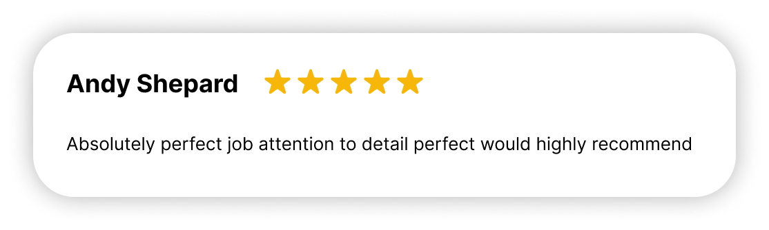 "5-star review from Andy Shepard, praising the perfect job and attention to detail at Polar Valets."