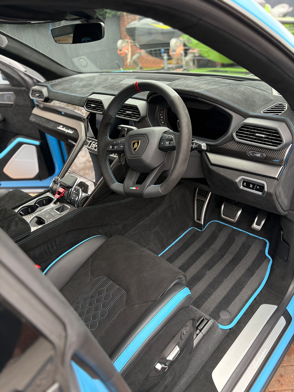Luxury car interior with blue accents