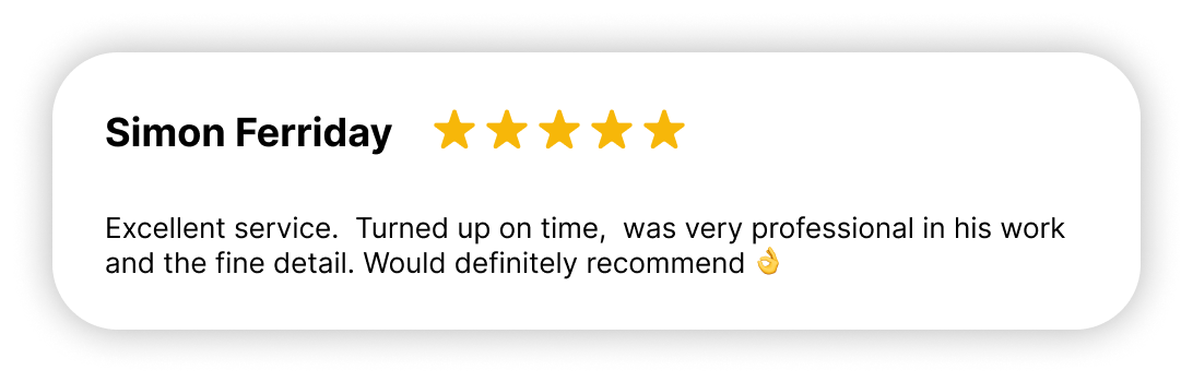 "5-star review from Simon Ferriday, recommending Polar Valets for excellent service and professionalism."