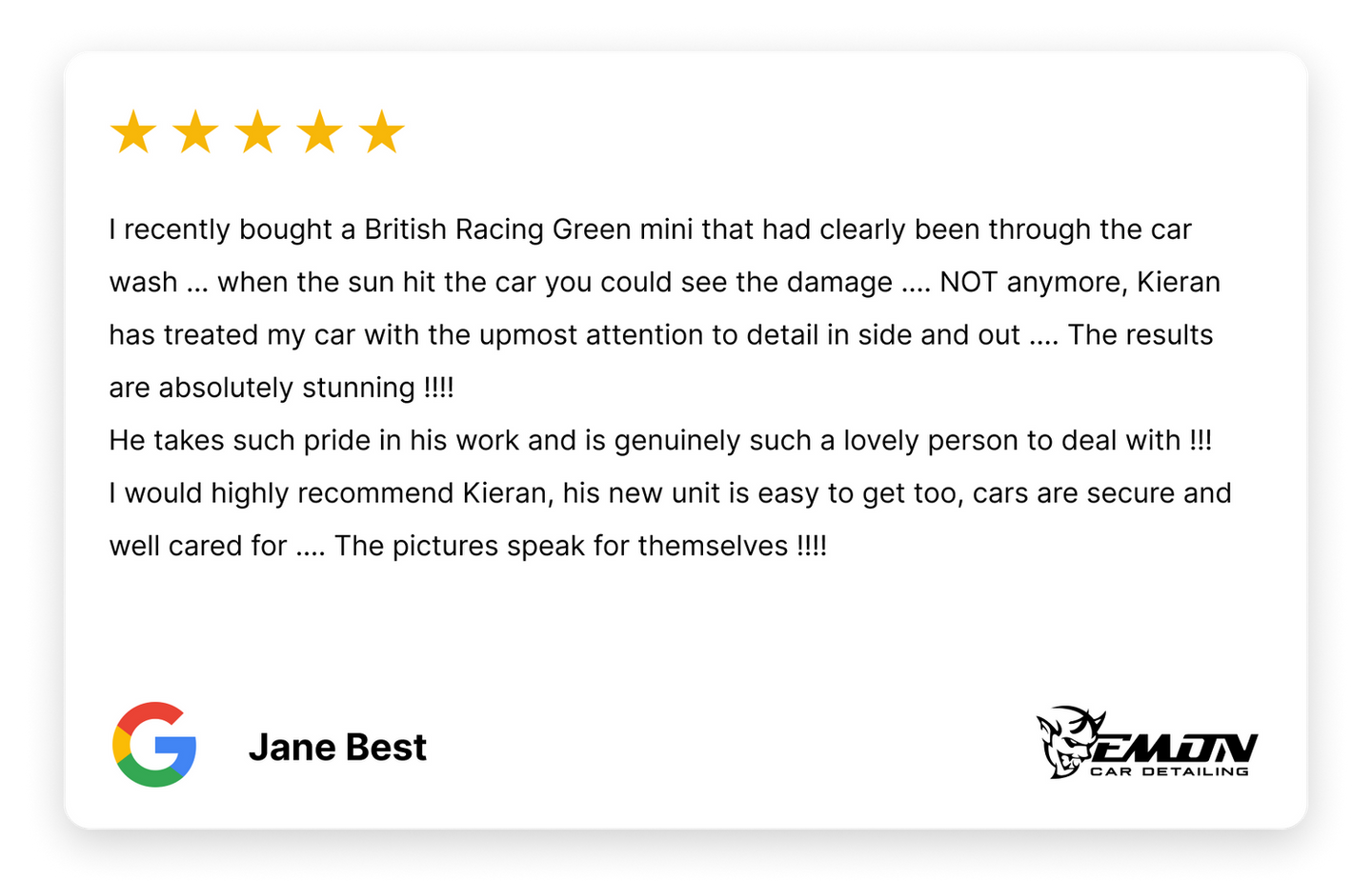 5 stars customer review by Jane Best
