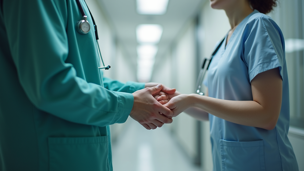 Eye-level view of a healthcare provider handing a patient a privacy form