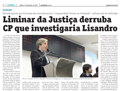 Liminar da Justiça derruba CP que investigaria Lisandro