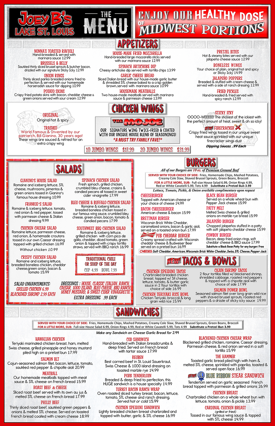 Joey B's Lake St. Louis menu front.png