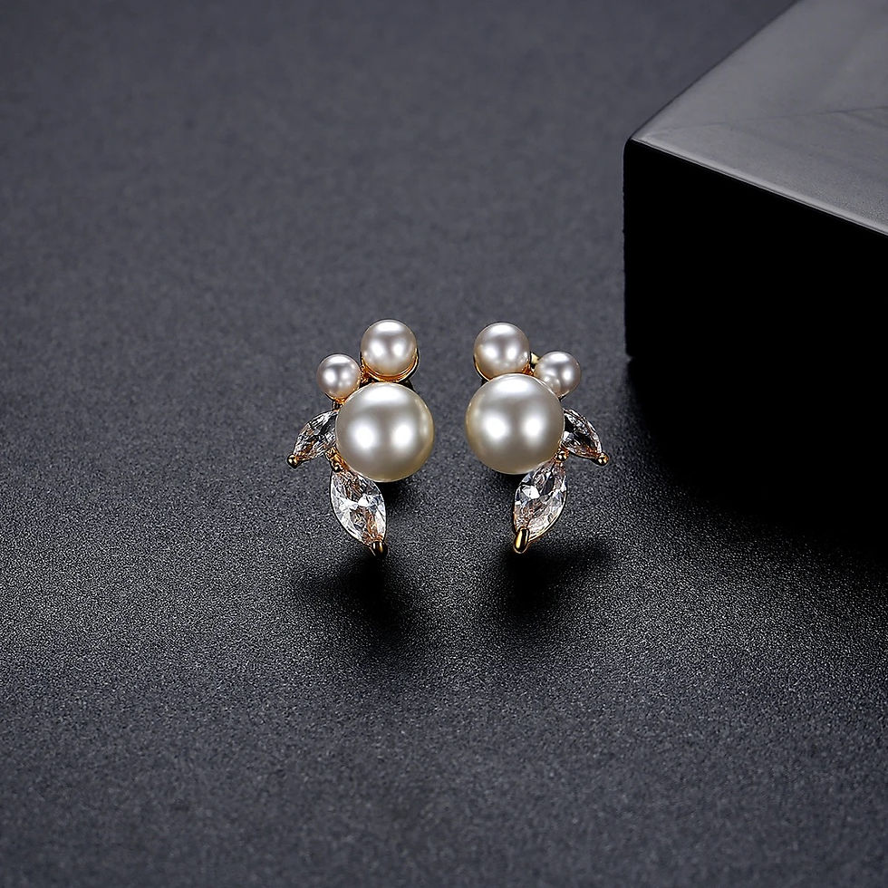 18K Gold & Silver Flower Design Studs With Cubic Zirconia Petals and Pearls