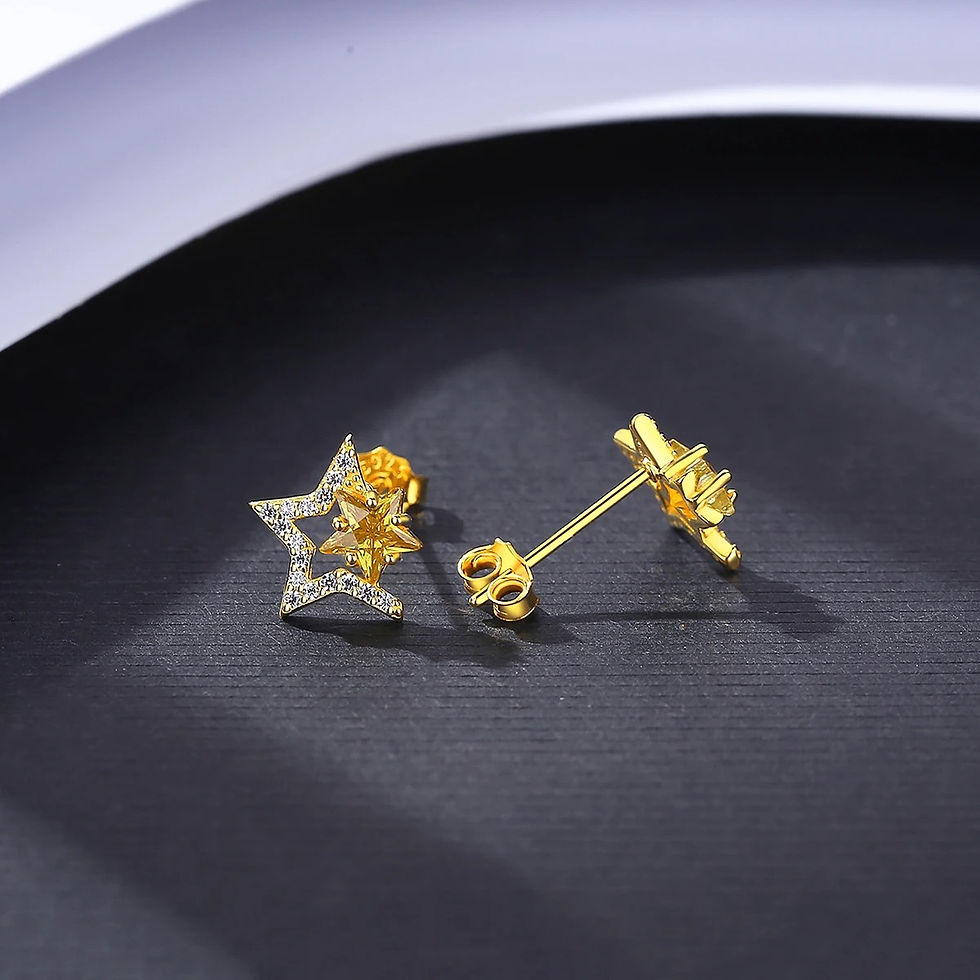 Thumbnail: 14K Gold Plated Star Design Yellow Cubic Zirconia Stone Studs 