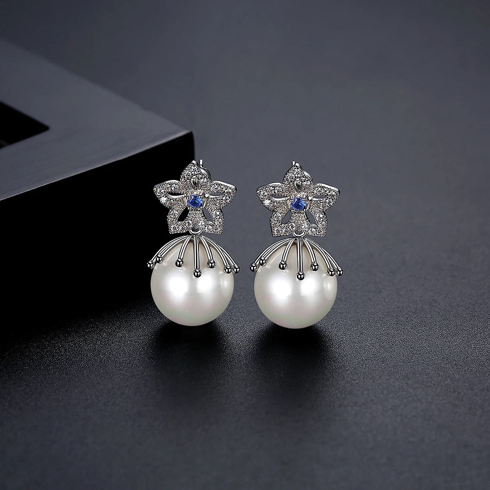 Luxury & Elegant Cubic Zirconia Flower Design Pearl Drop Earrings