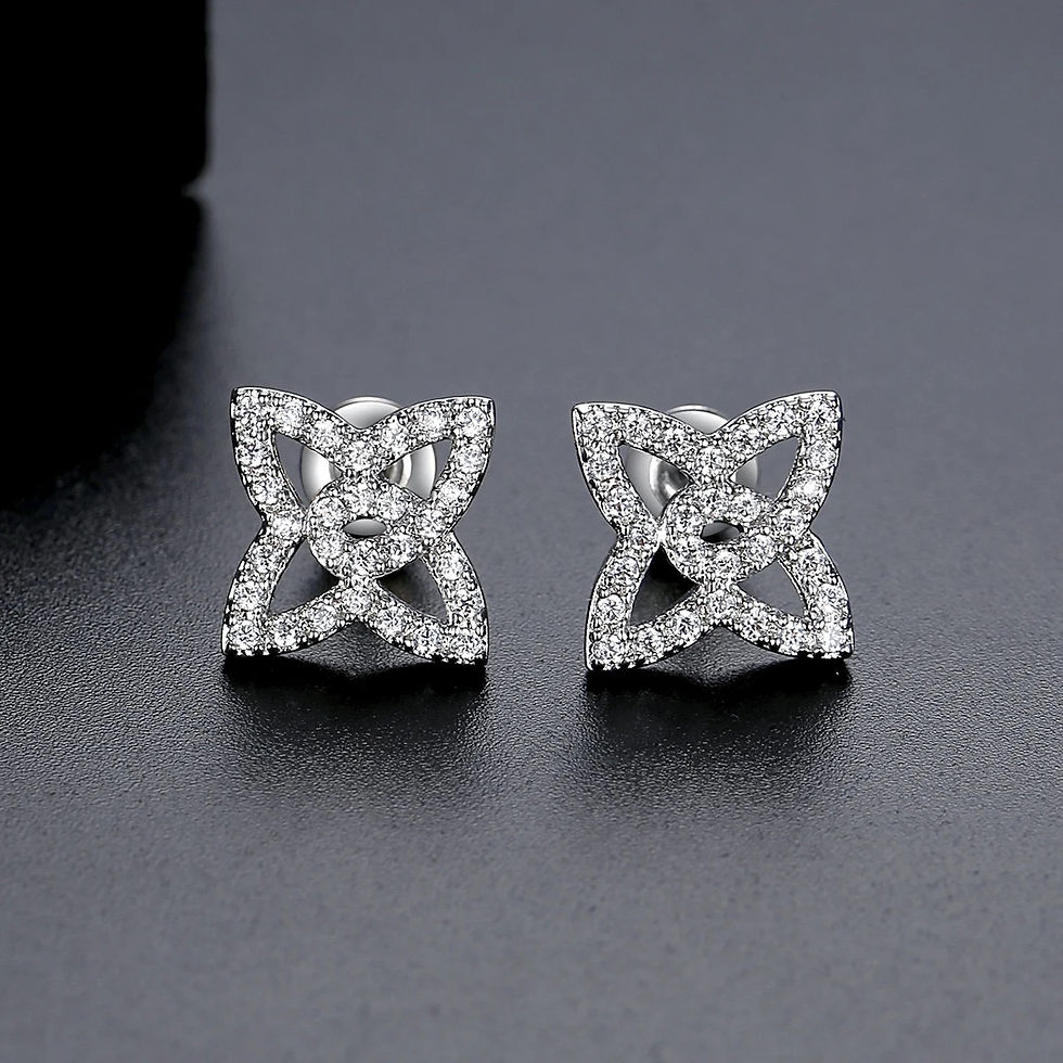 Real Sterling Silver Flower Design Cubic Zirconia Studs