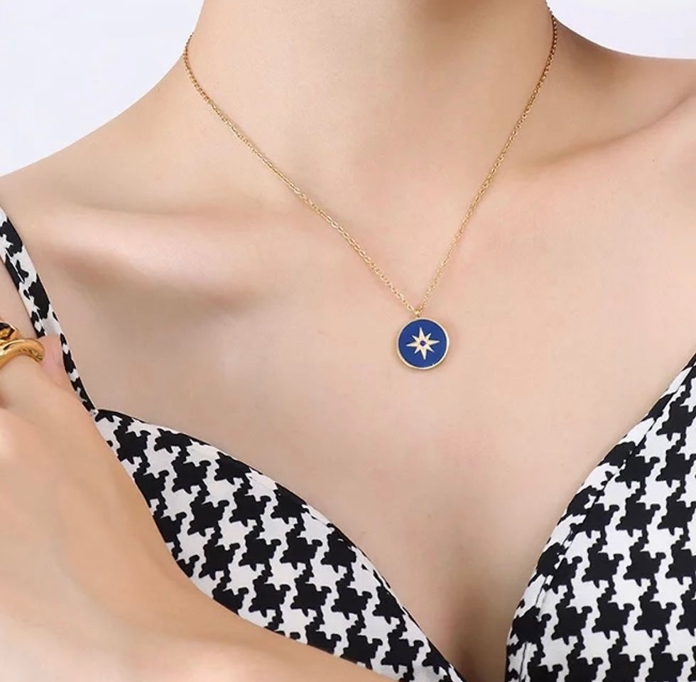 Thumbnail: 18K Gold Plated Star Design Blue Coin Pendant Necklace 