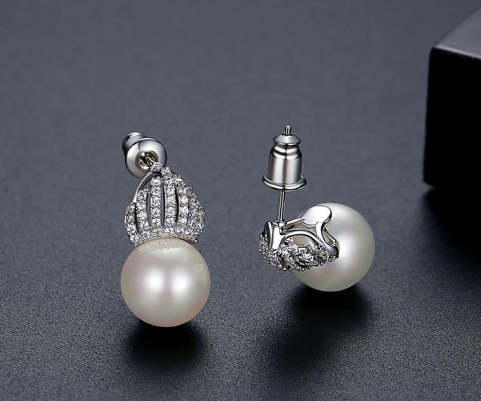Thumbnail: Freshwater Pearl Studs With Cubic Zirconia Crown Design