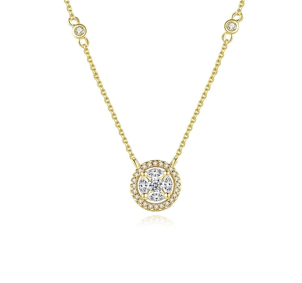 Thumbnail: Dainty Necklace With Round Cubic Zirconia Pendant With Stone Detail On Chain 