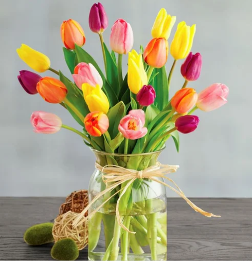 Colored Tulips with Vase