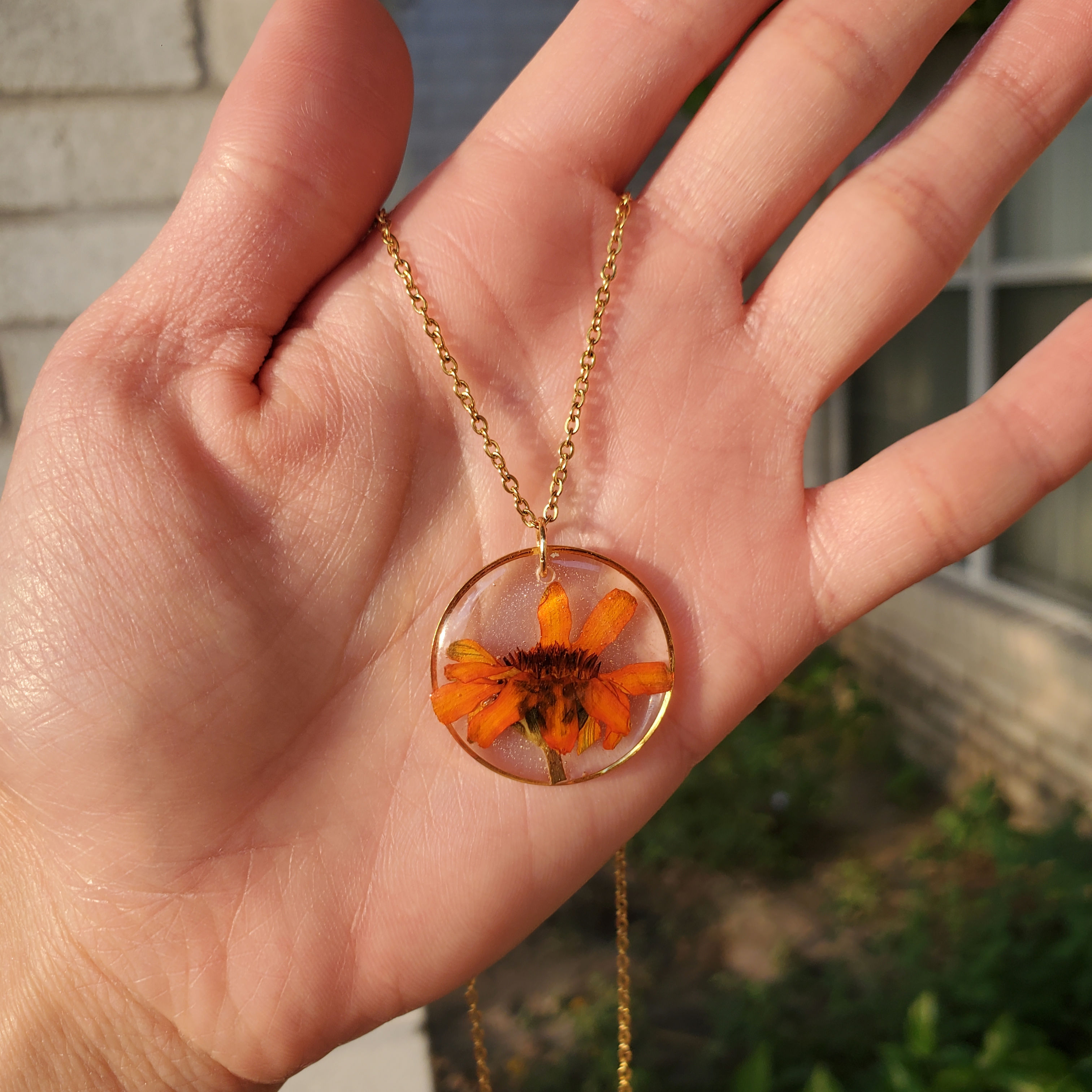 Orange Zinnia Flower Necklace