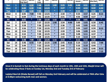 Prayer Timetable February 2026