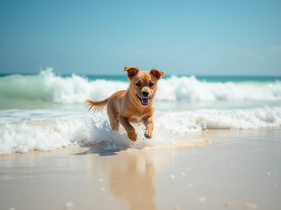 dog playing on water shoreline