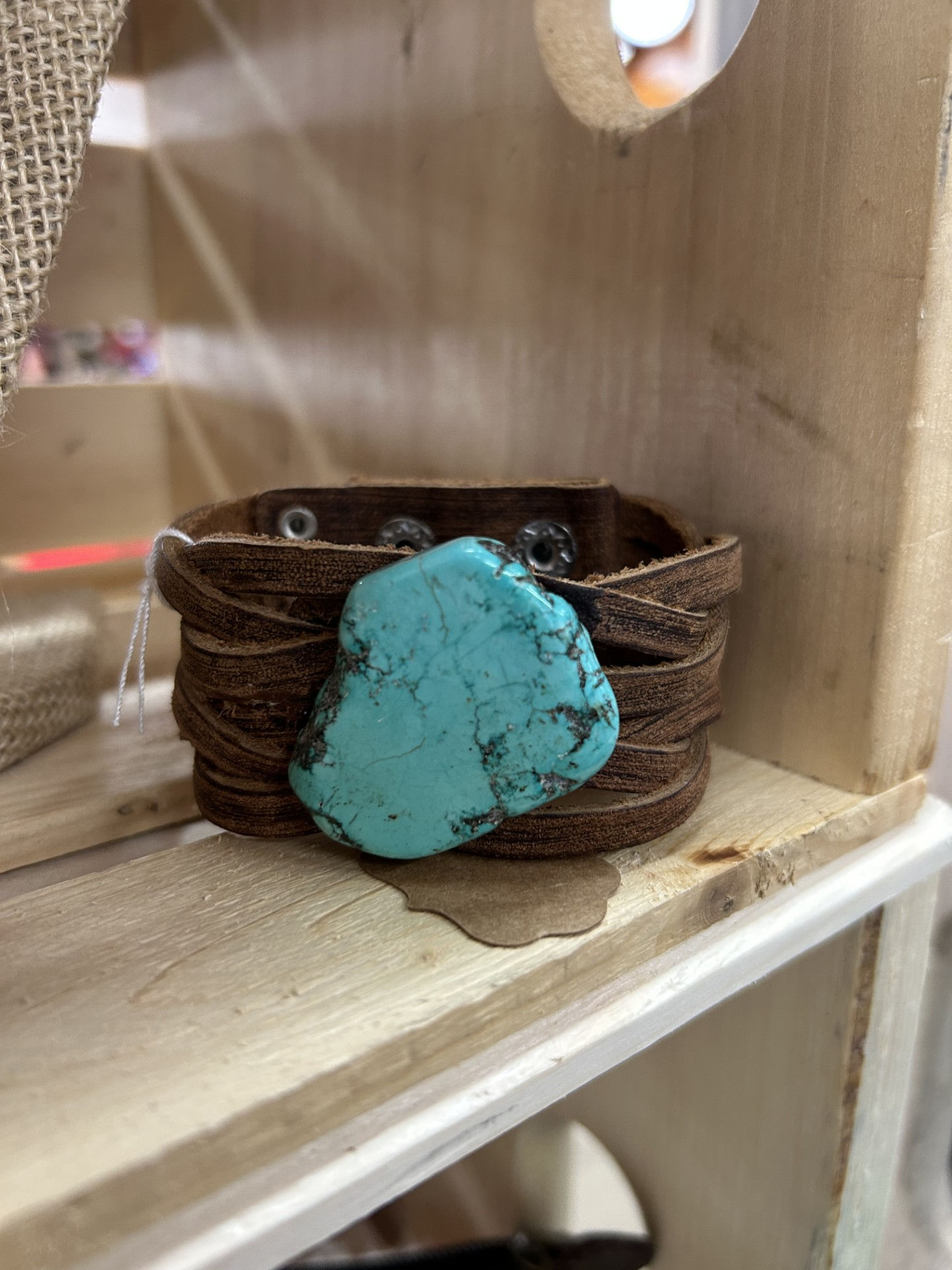 Turquoise leather cuff